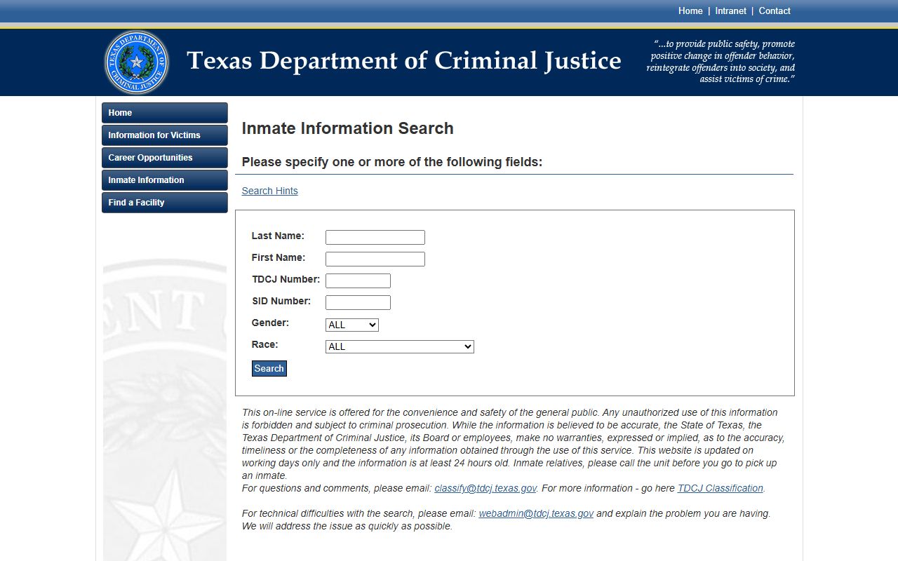 Zavala County inmate search TDCJ online inmate locator