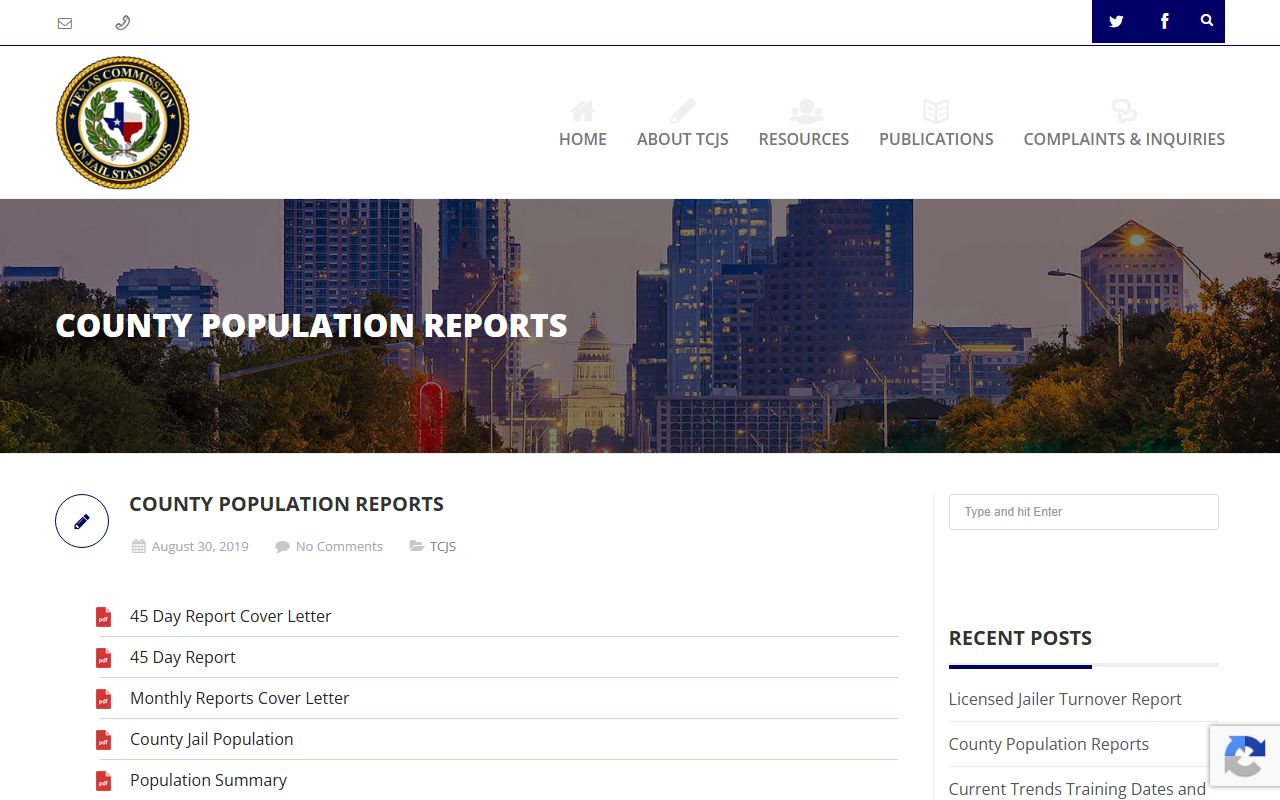 Zavala County inmate population TCJS county population report links