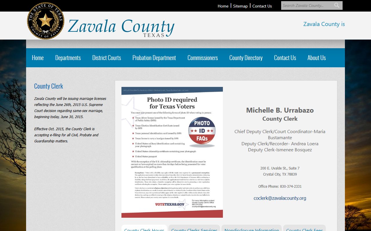 Zavala County Clerk records and services page