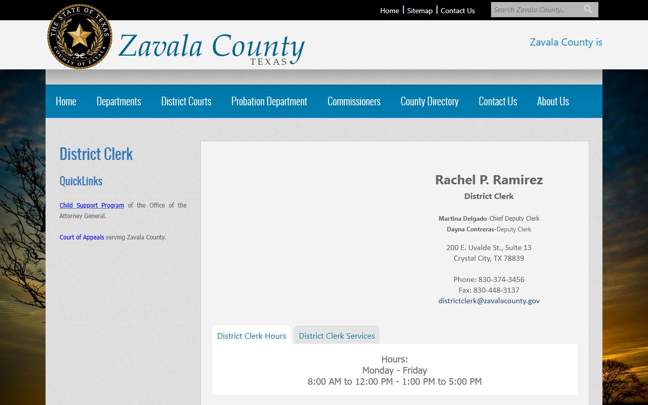 Zavala County District Clerk contact information page