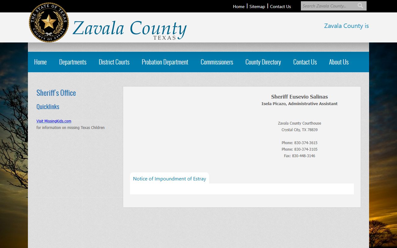 Zavala County Jail sheriff office contact page for inmate lookup